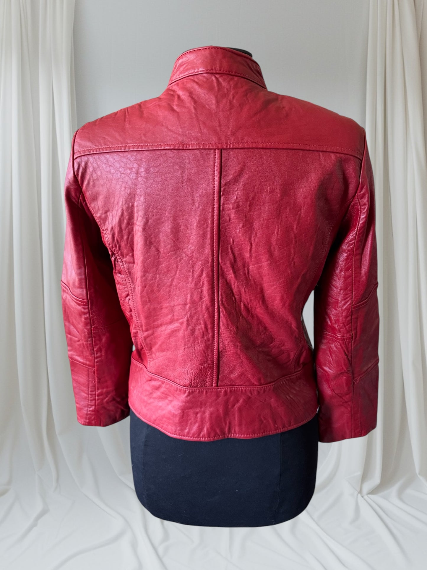 Red Leather Vintage Y2K Cafe Racer Women's Jacket, Size S/P