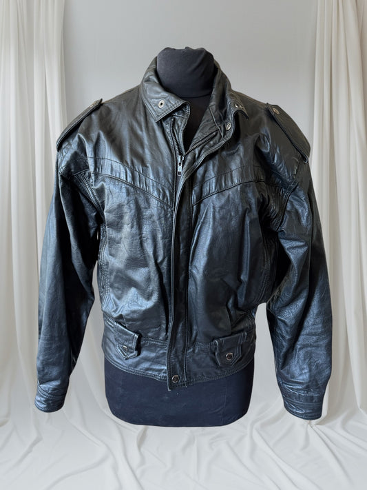 Women's Vintage 1980s Leather Moto Jacket, Medium