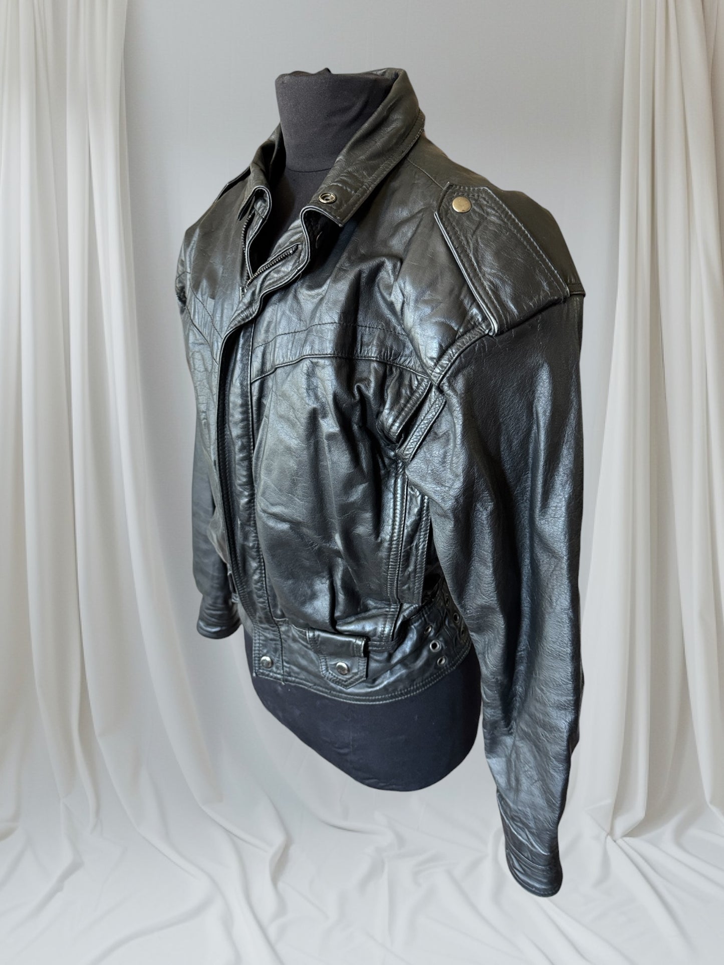 Women's Vintage 1980s Leather Moto Jacket, Medium
