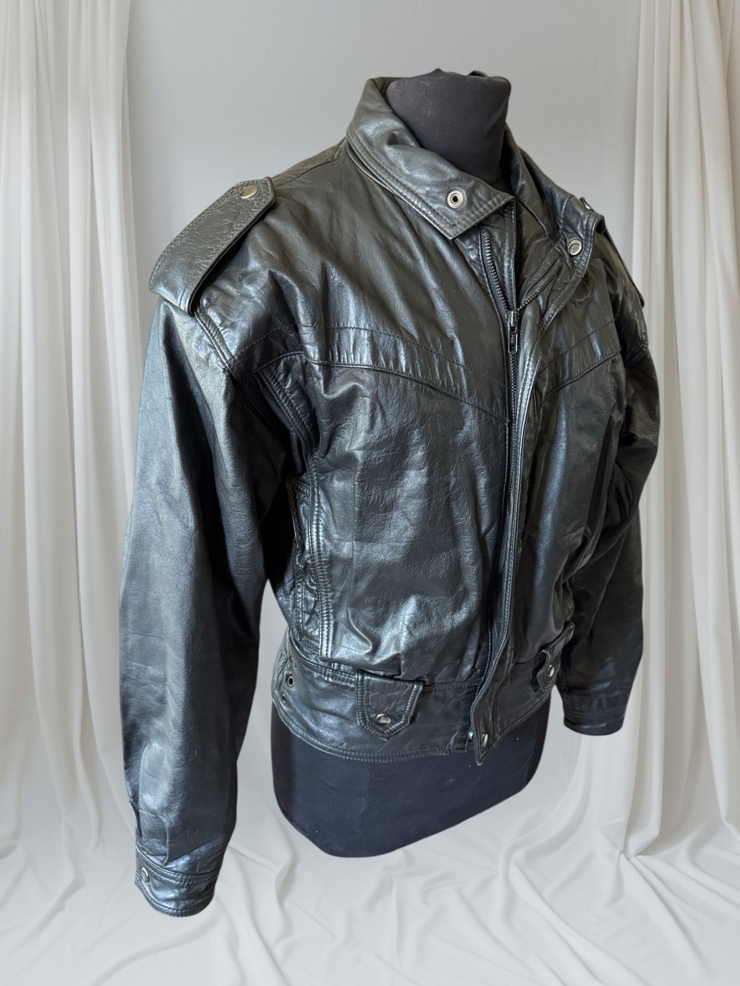 Women's Vintage 1980s Leather Moto Jacket, Medium