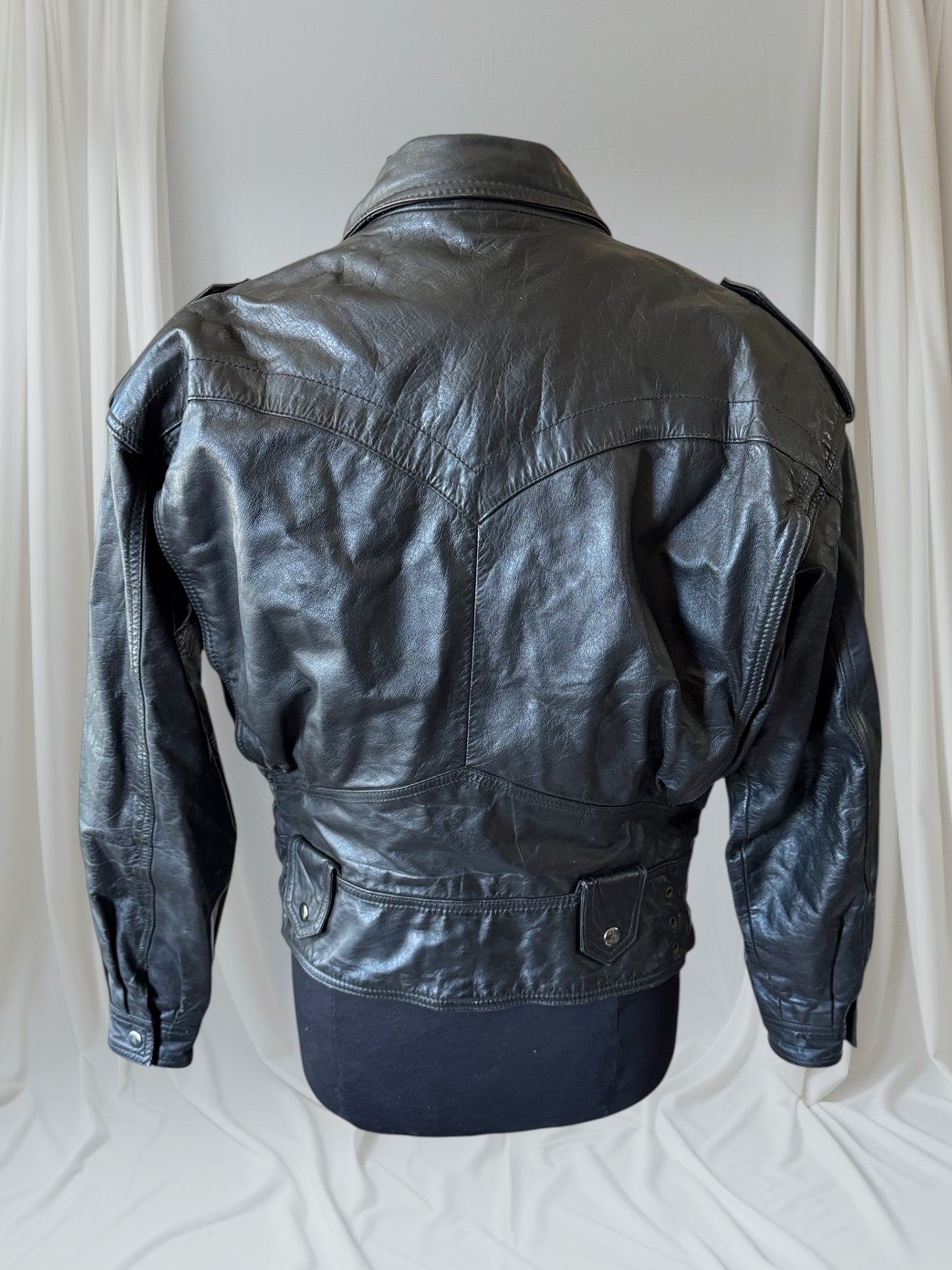 Women's Vintage 1980s Leather Moto Jacket, Medium