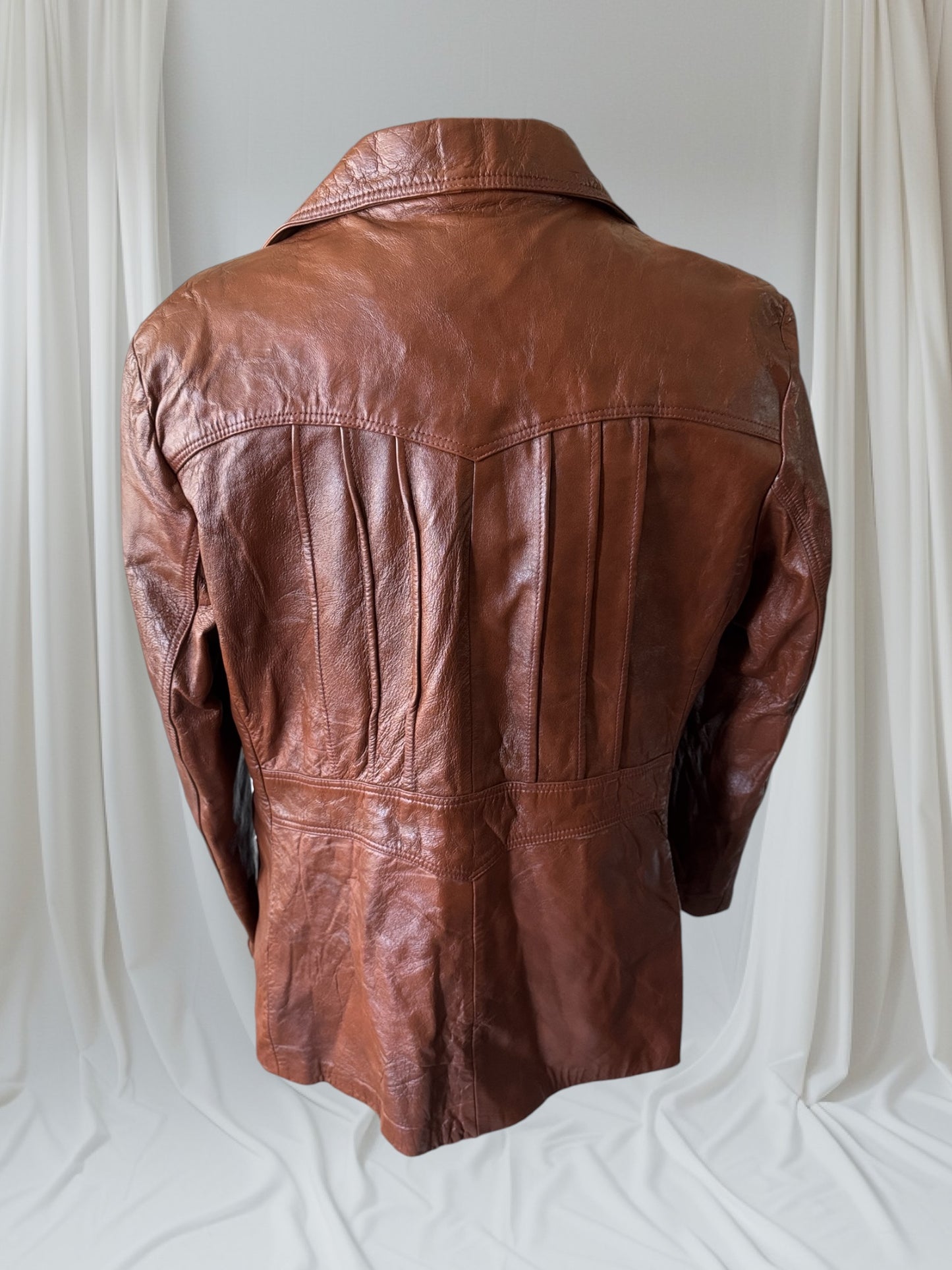 Men's 1970's Brown Vintage Leather Jacket, XL 44