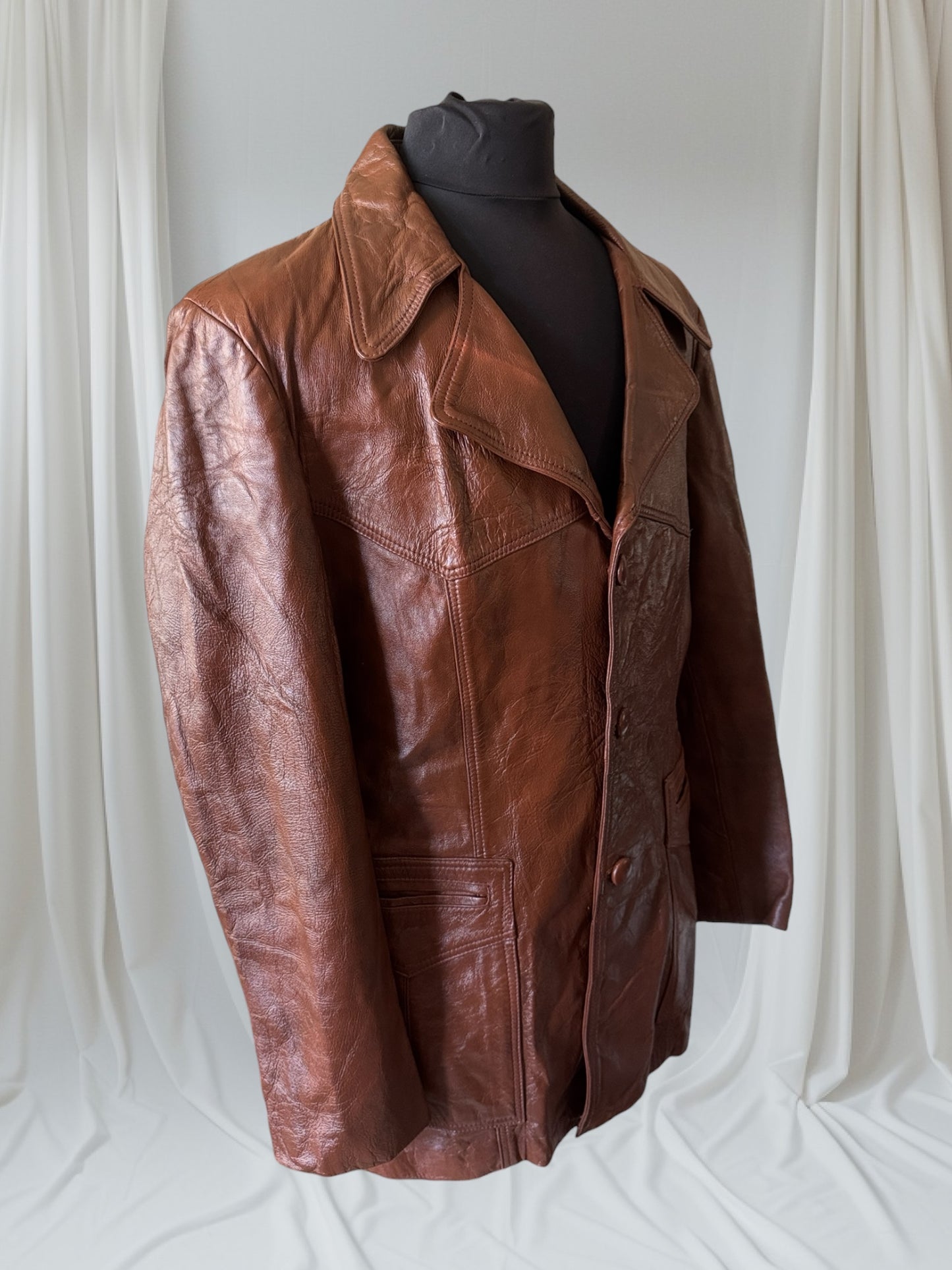 Men's 1970's Brown Vintage Leather Jacket, XL 44