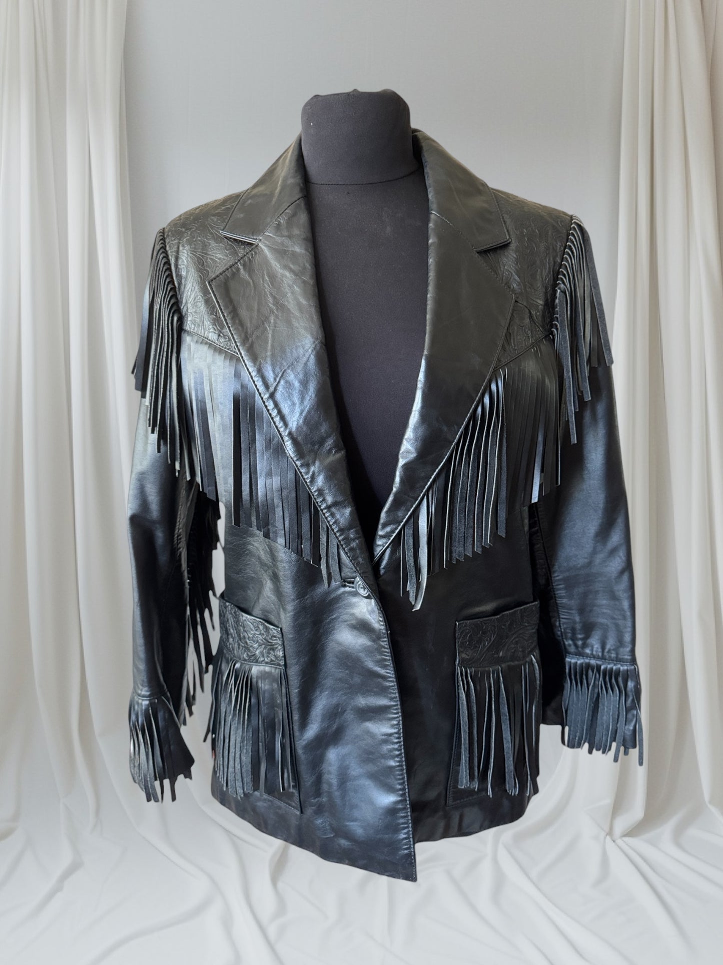 Women's Vintage Leather Western Fringe Jacket, Medium