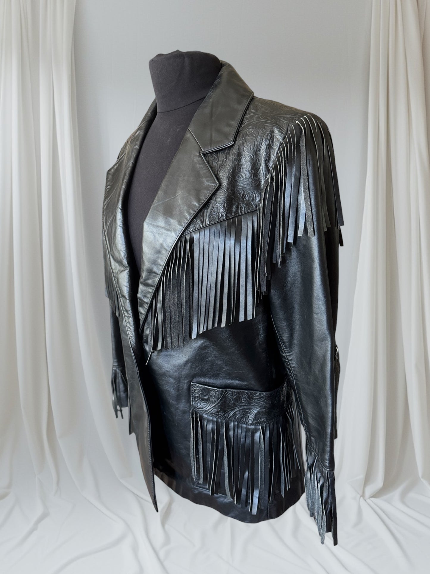 Women's Vintage Leather Western Fringe Jacket, Medium