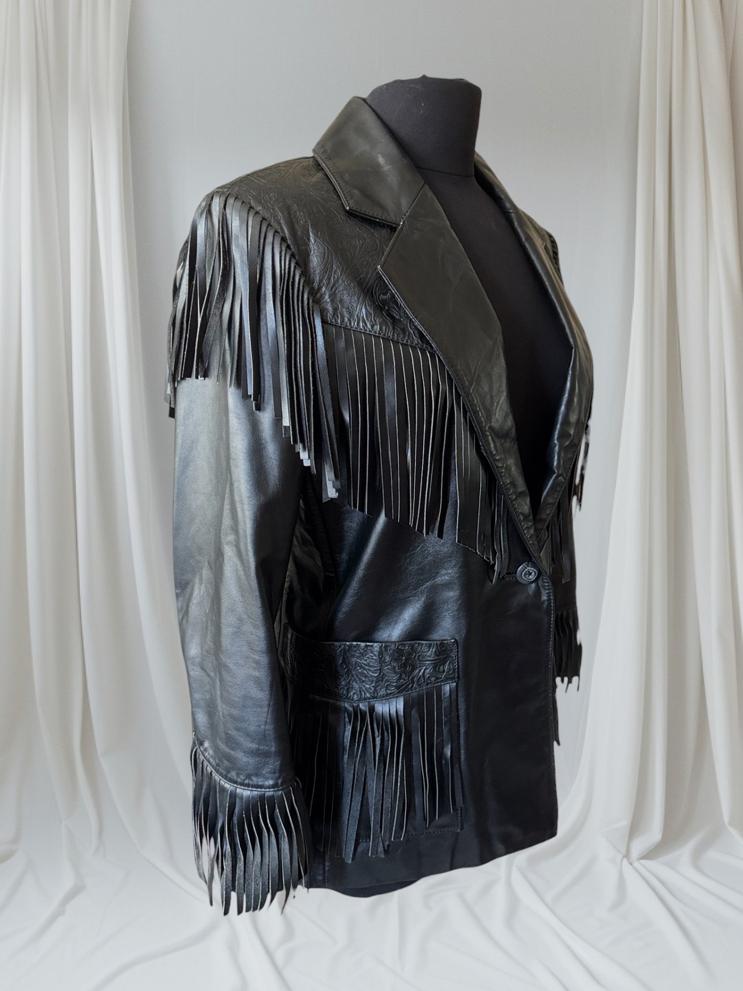 Women's Vintage Leather Western Fringe Jacket, Medium