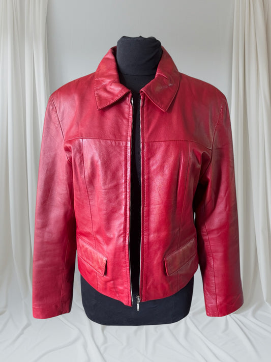 Red Leather Vintage Y2K Women's Jacket, Size L