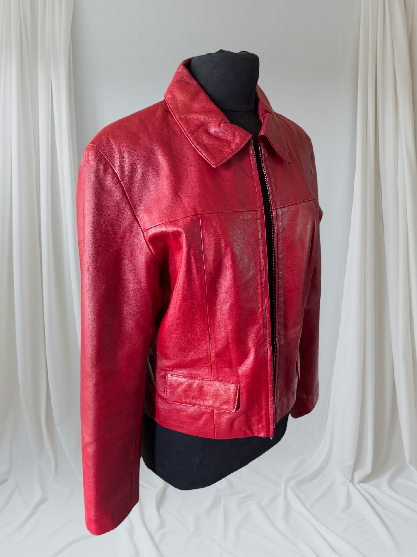 Red Leather Vintage Y2K Women's Jacket, Size L