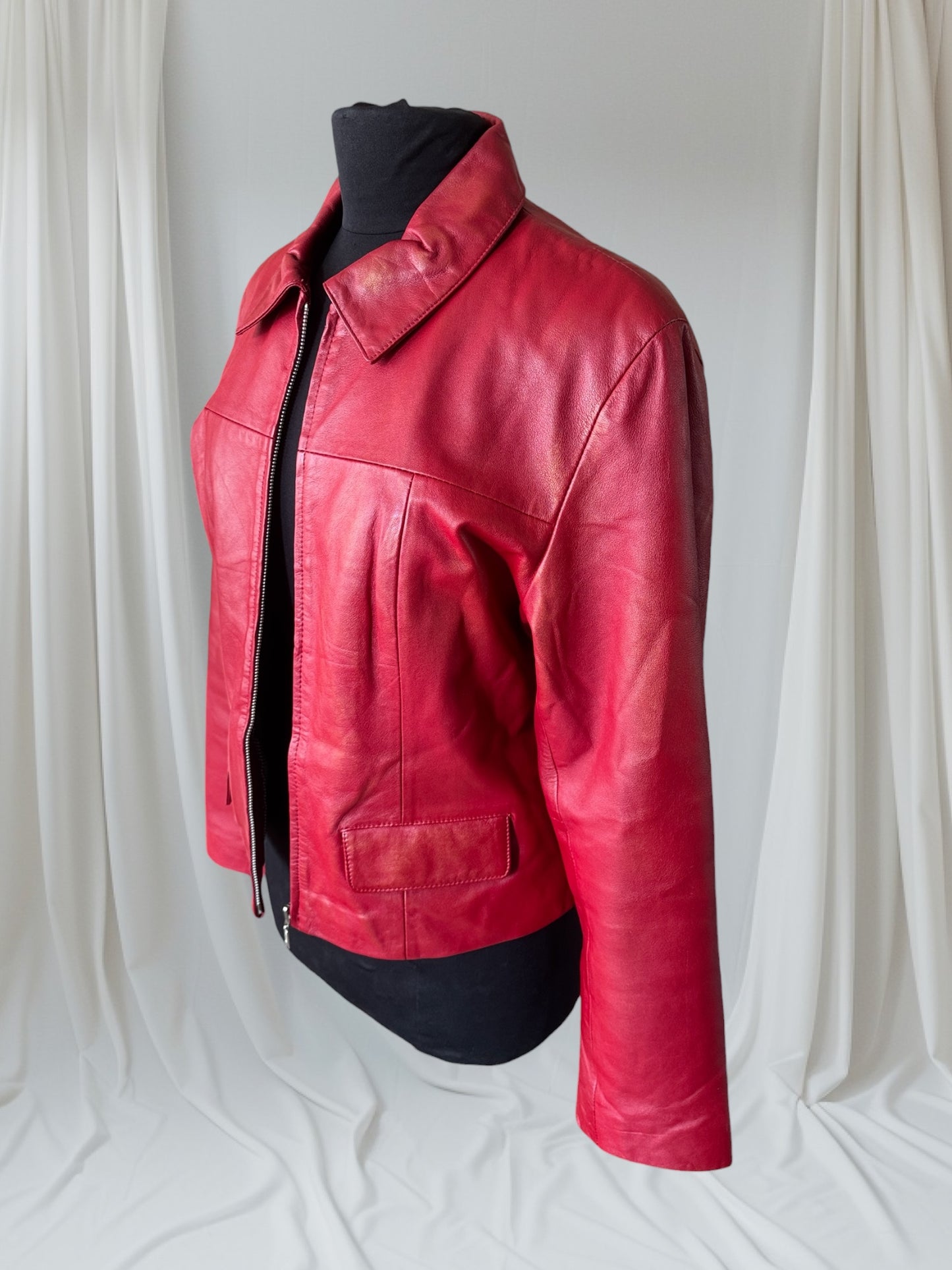 Red Leather Vintage Y2K Women's Jacket, Size L