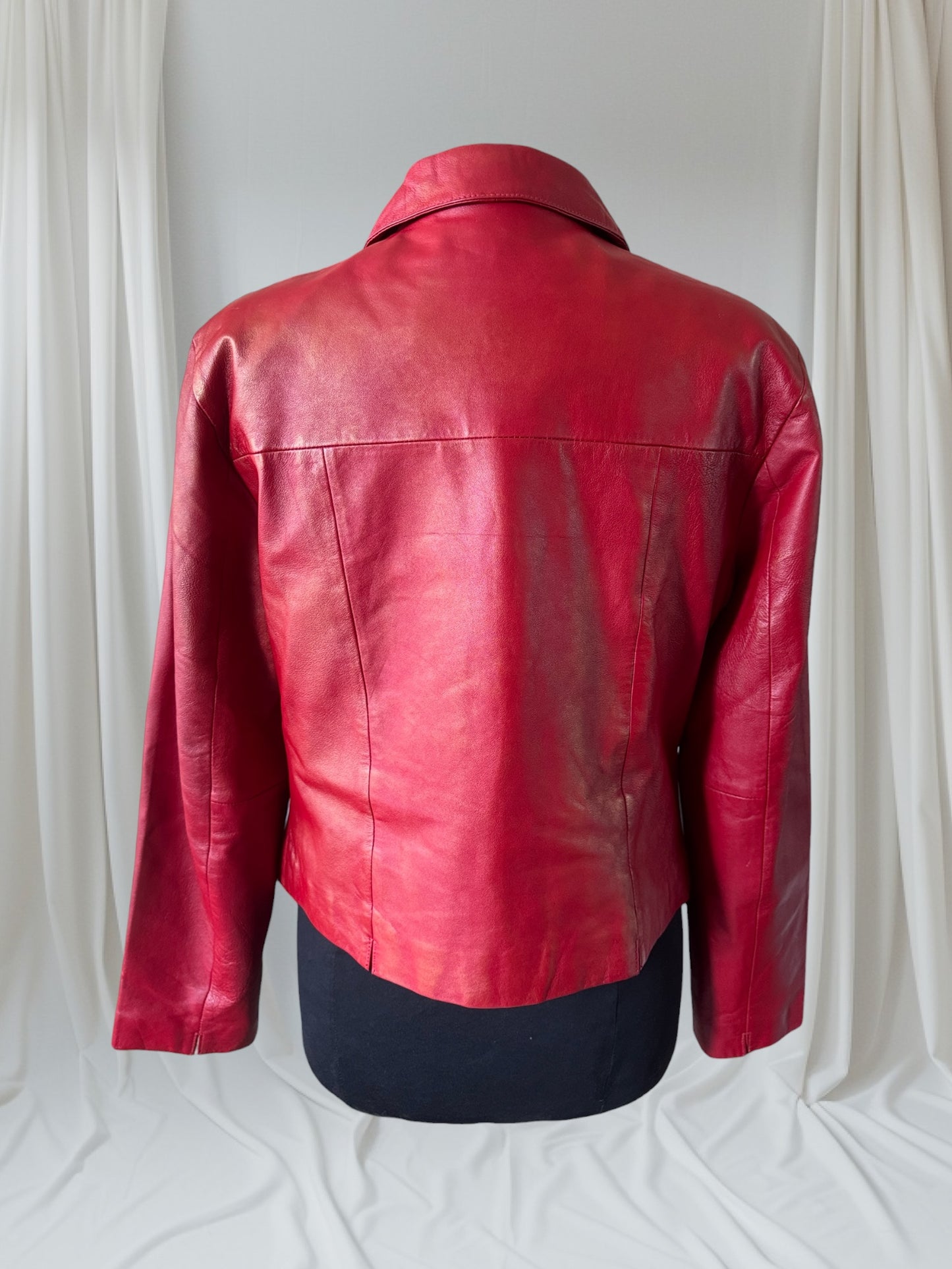 Red Leather Vintage Y2K Women's Jacket, Size L