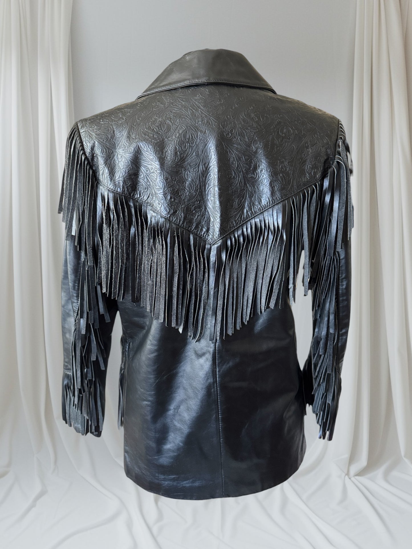 Women's Vintage Leather Western Fringe Jacket, Medium