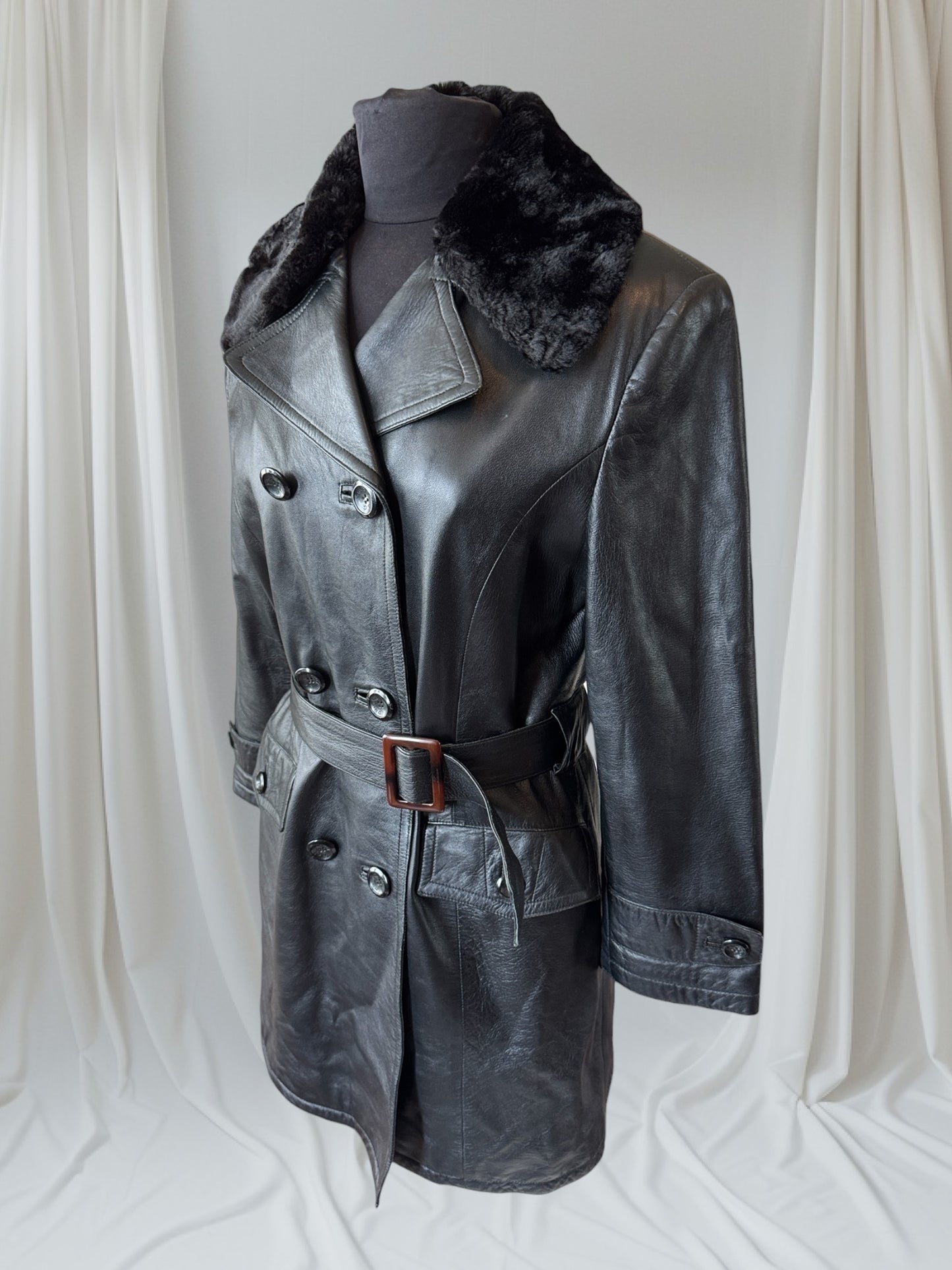 Women's Leather Trench Coat, M-L