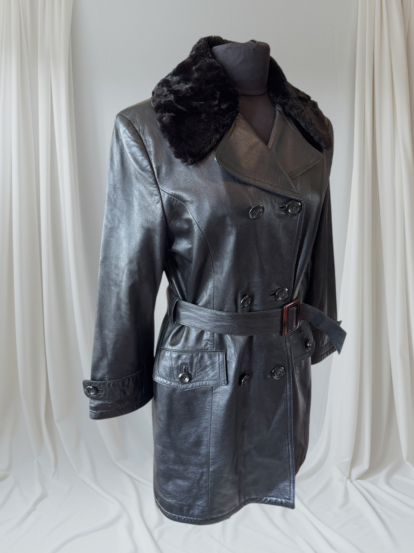 Women's Leather Trench Coat, M-L