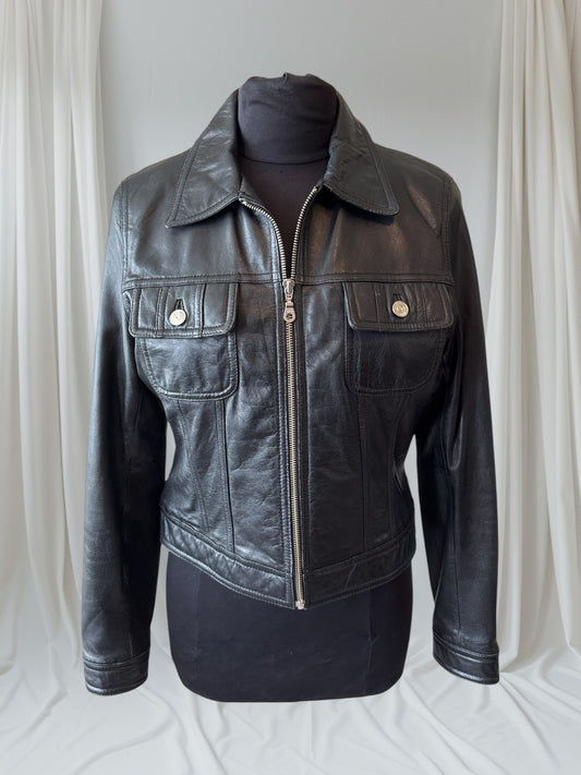 Women's Vintage Leather Trucker Jacket, Medium