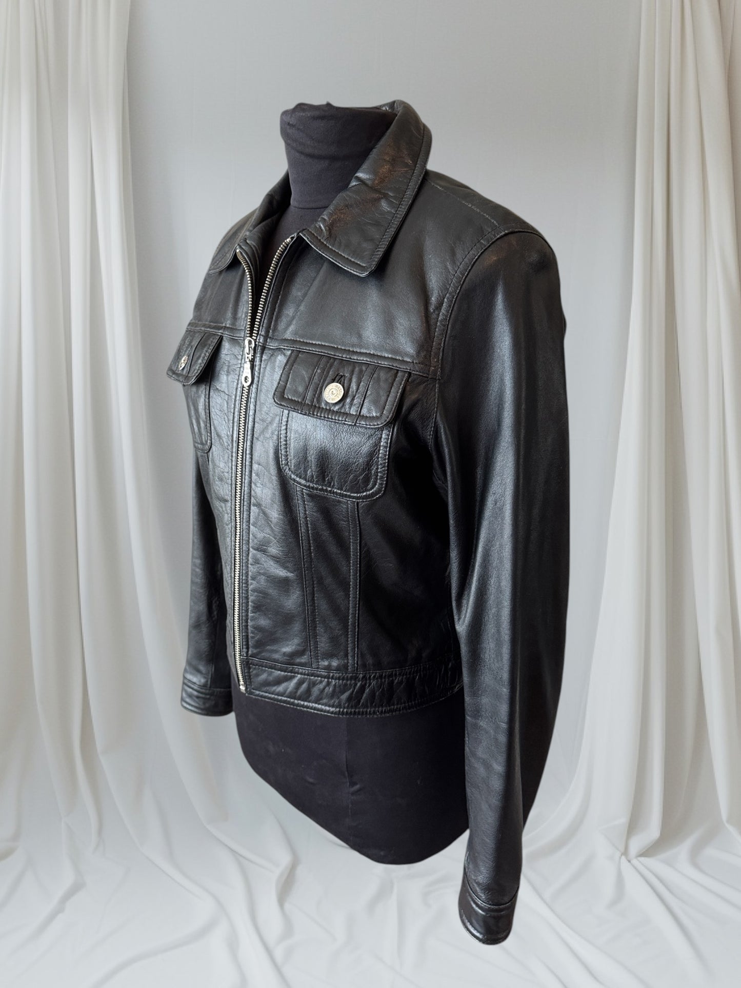 Women's Vintage Leather Trucker Jacket, Medium