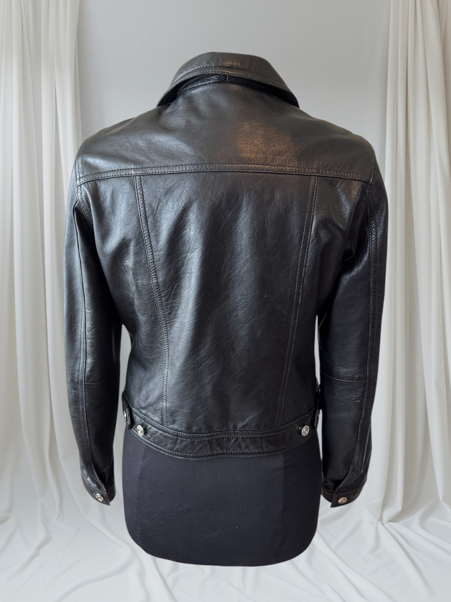 Women's Vintage Leather Trucker Jacket, Medium