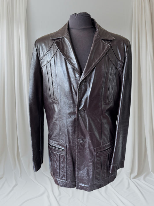 Men's 1970's Dark Brown Vintage Leather Jacket, L 42