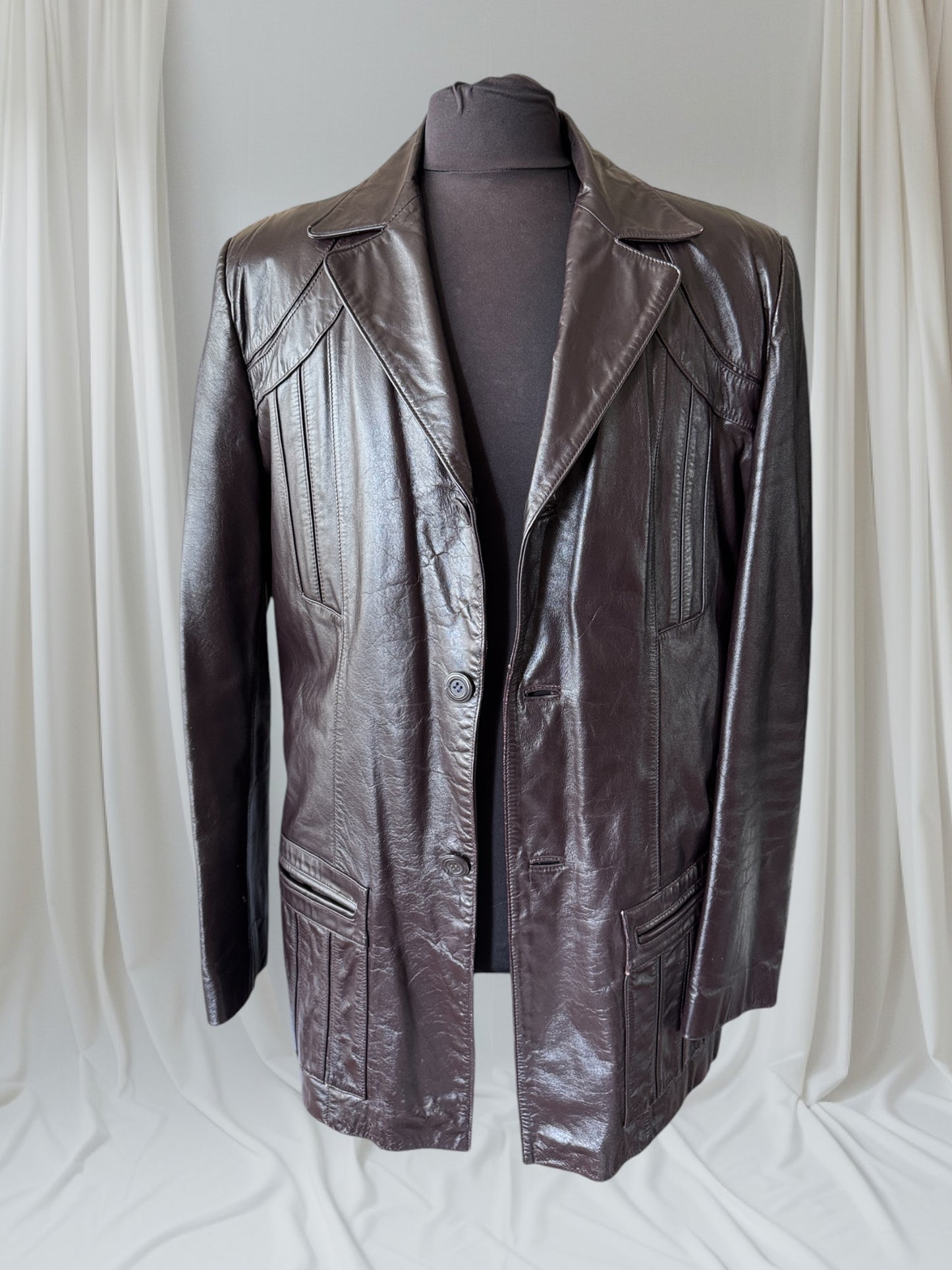 Men's 1970's Dark Brown Vintage Leather Jacket, L 42