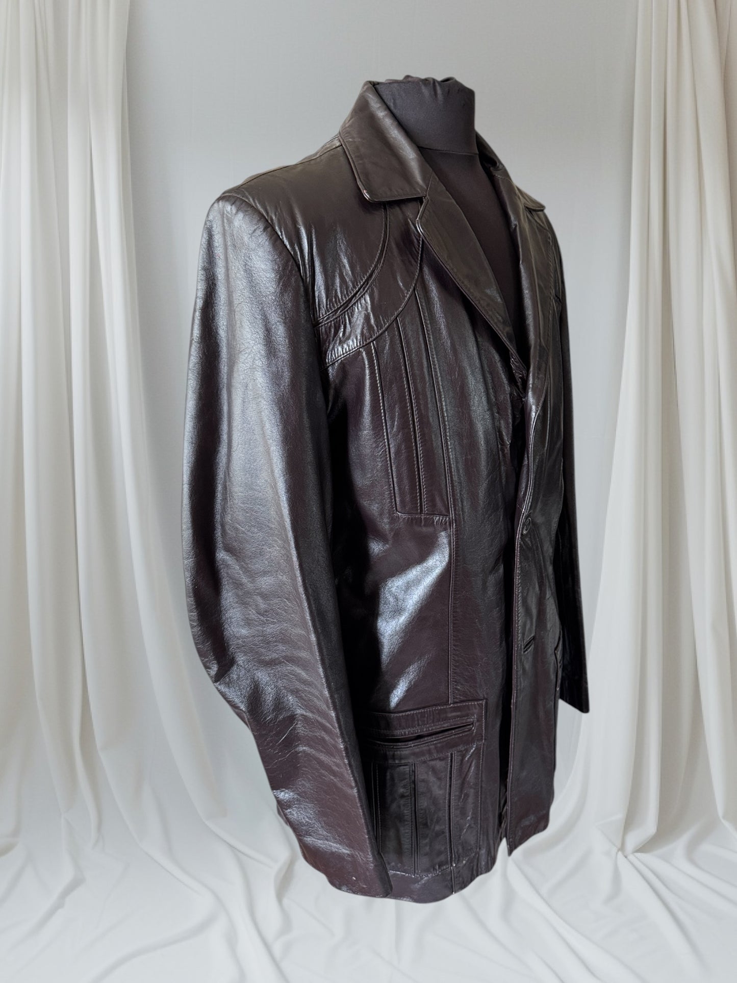 Men's 1970's Dark Brown Vintage Leather Jacket, L 42