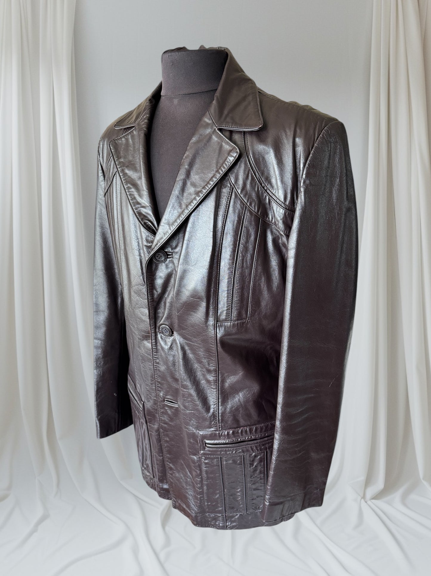 Men's 1970's Dark Brown Vintage Leather Jacket, L 42