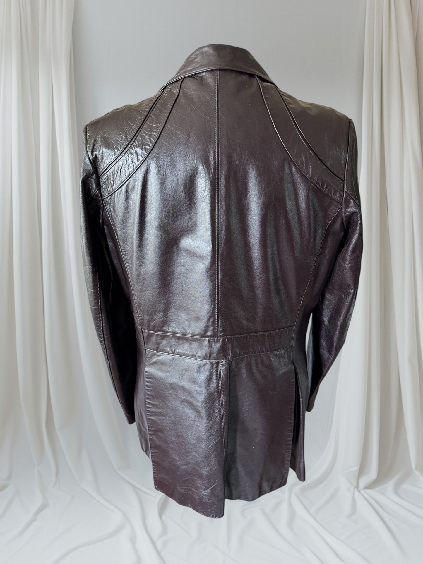 Men's 1970's Dark Brown Vintage Leather Jacket, L 42
