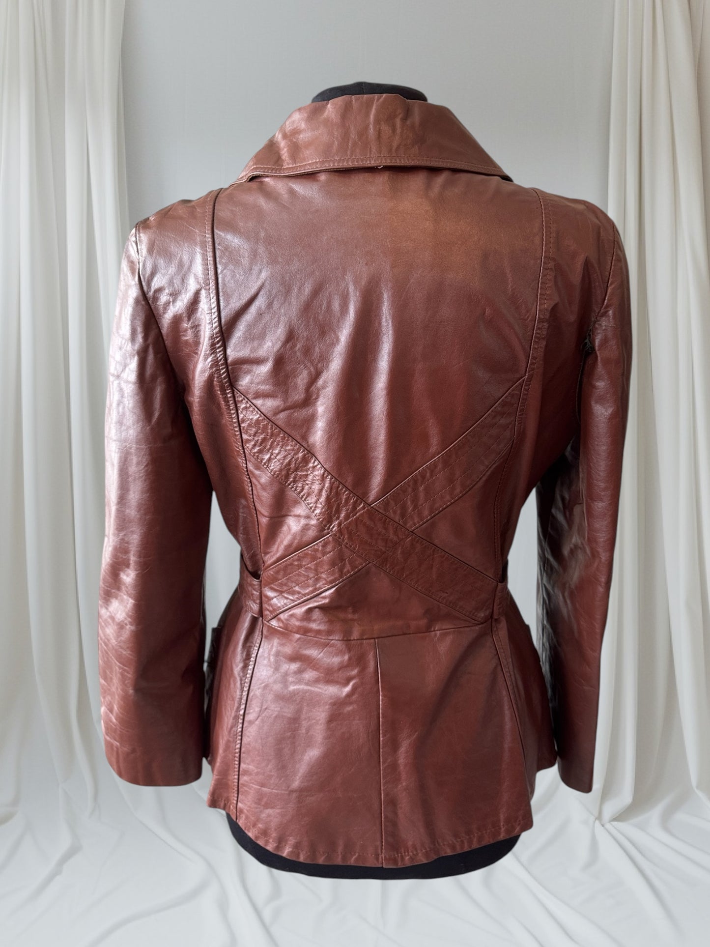 Women's 1970's Brown Vintage Leather Trench Coat, M