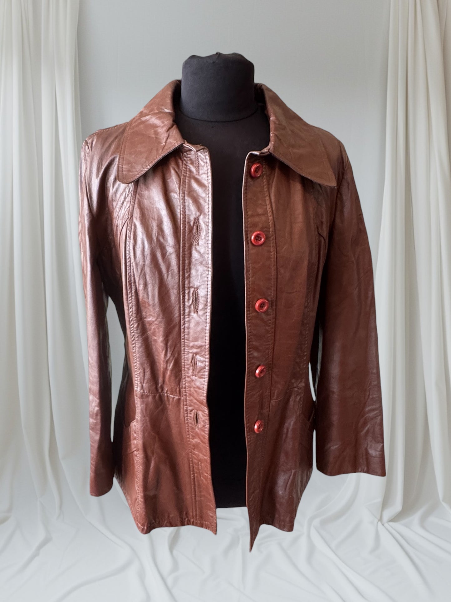 Women's 1970's Brown Vintage Leather Trench Coat, M