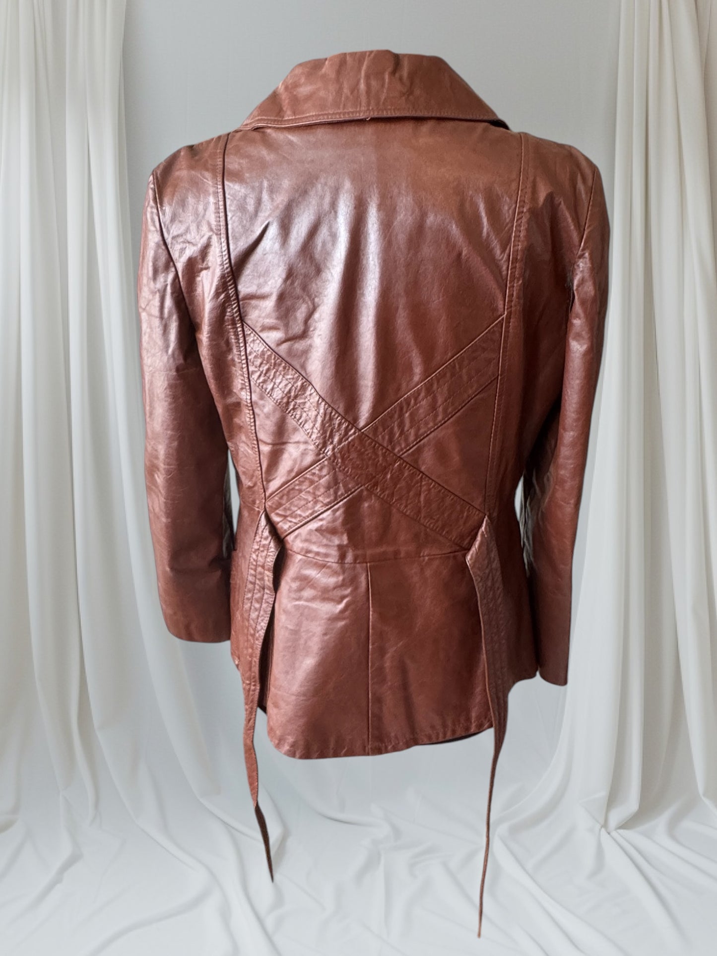 Women's 1970's Brown Vintage Leather Trench Coat, M