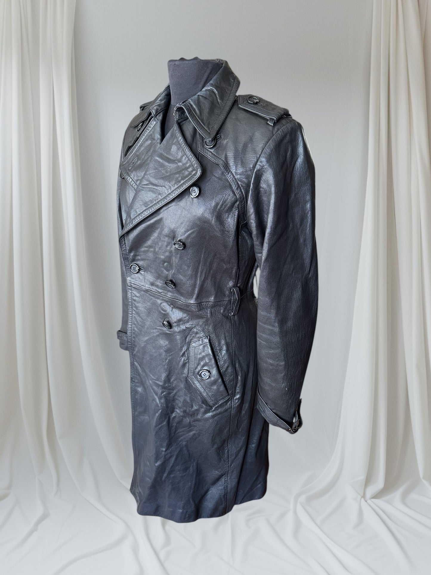 Men's Leather Trench Coat Size L 42