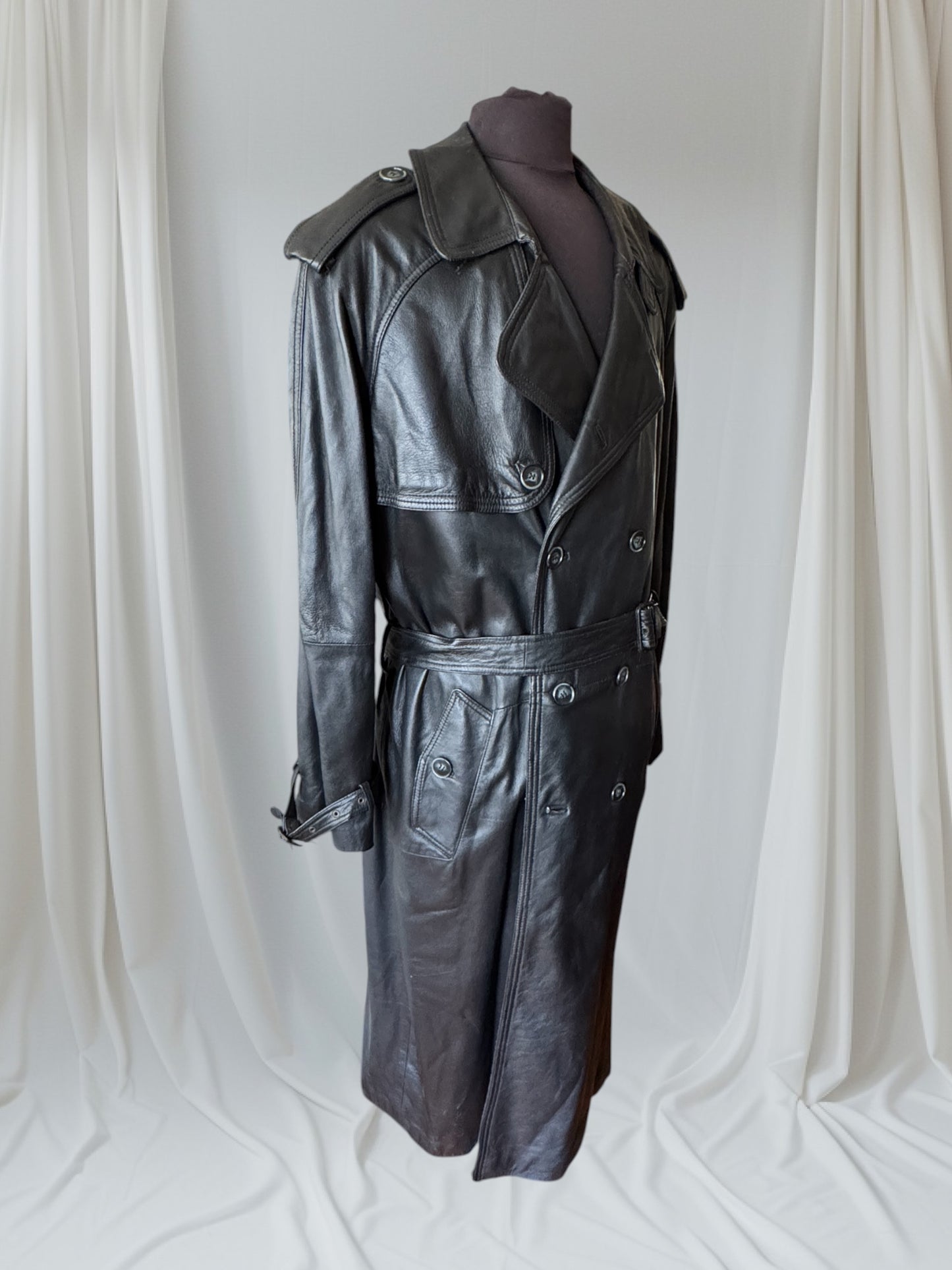 Men's Leather Trench Coat Size L 42