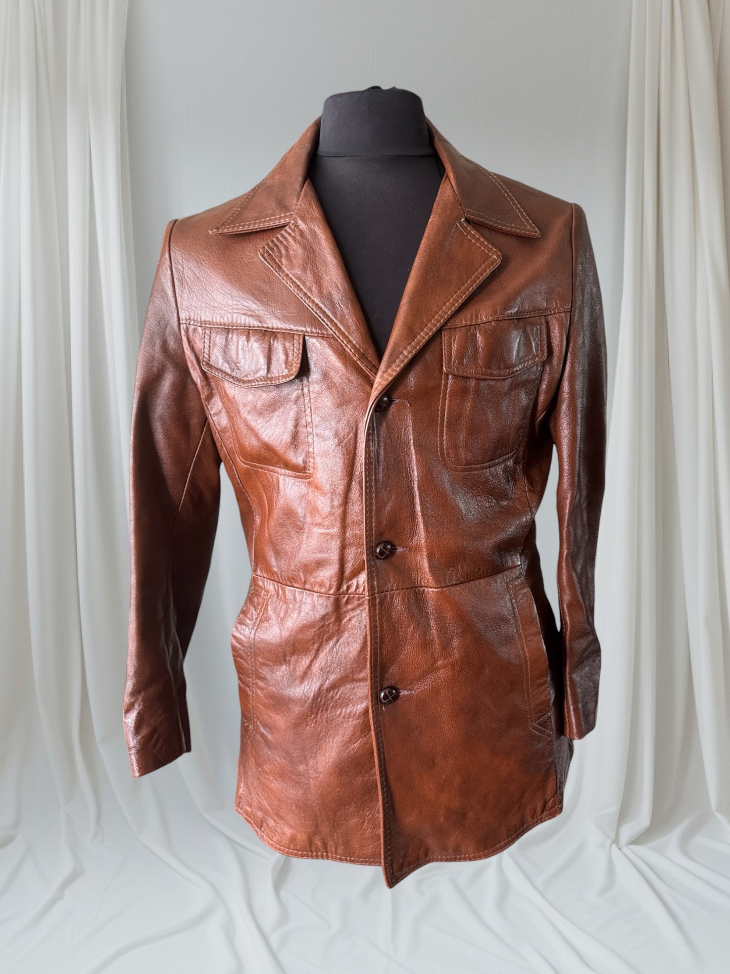 Men's 1970's Brown Vintage Leather Jacket, L 40