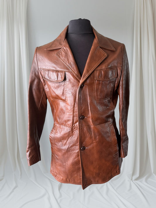 Men's 1970's Brown Vintage Leather Jacket, L 40