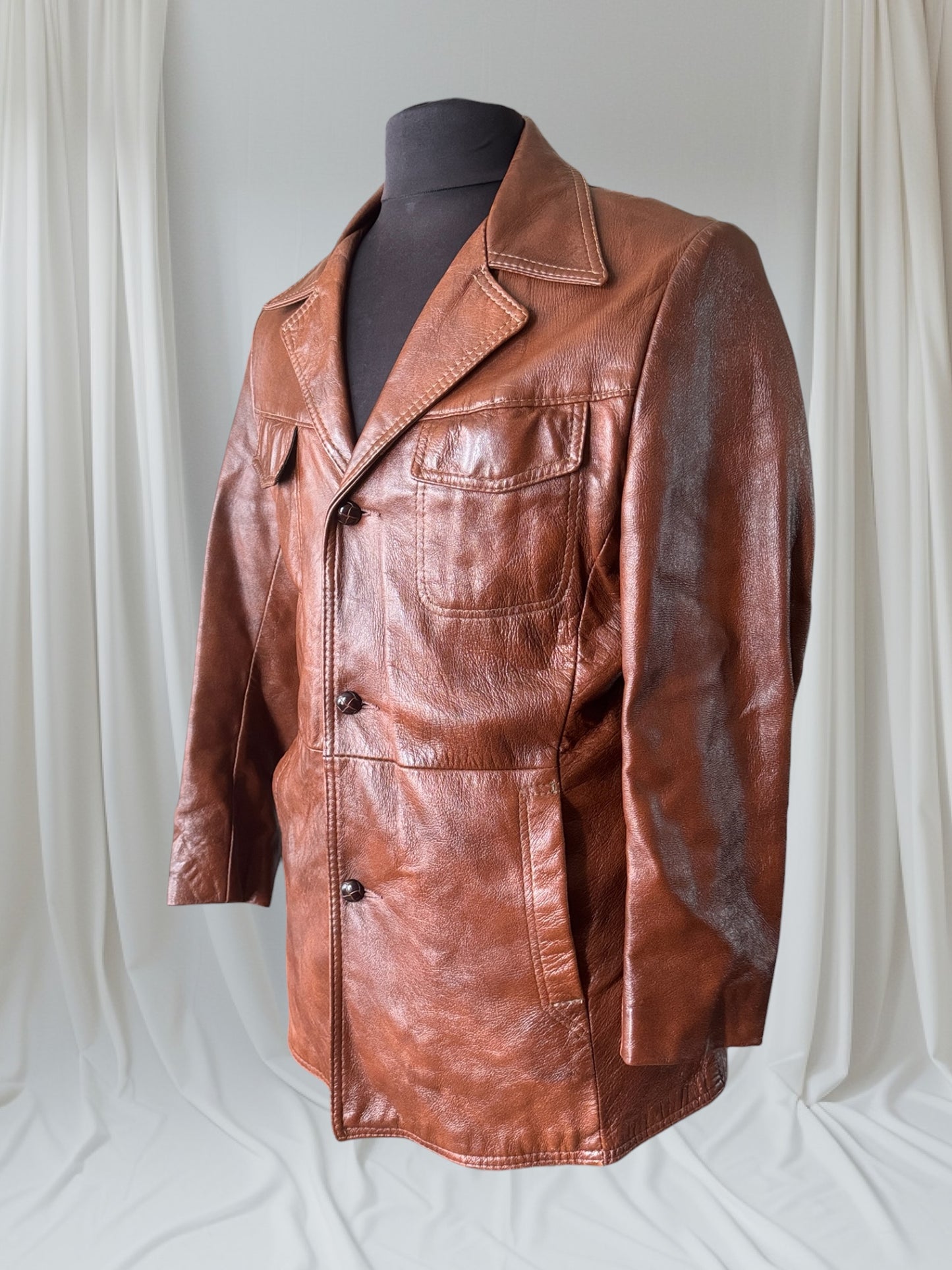 Men's 1970's Brown Vintage Leather Jacket, L 40