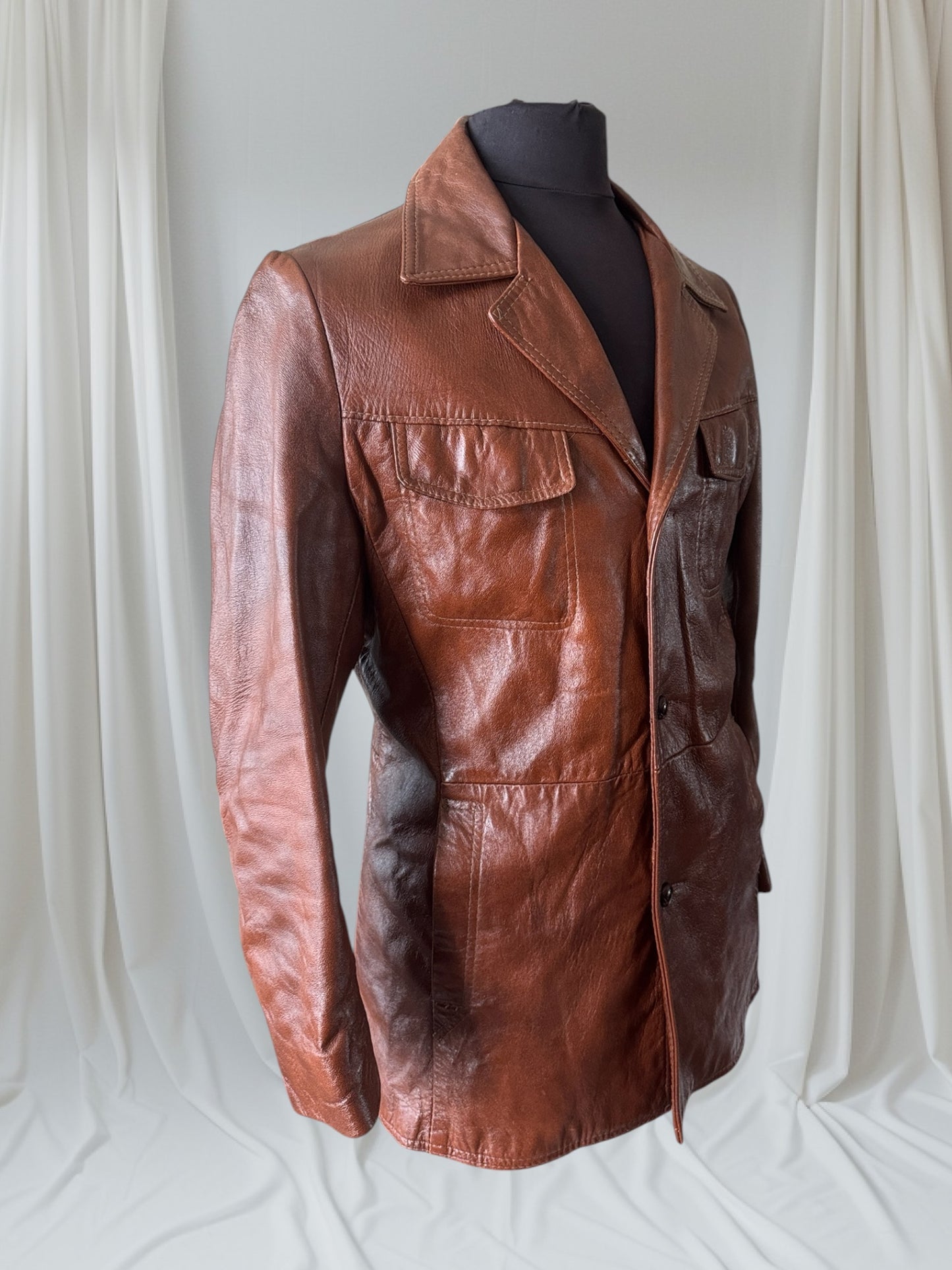 Men's 1970's Brown Vintage Leather Jacket, L 40