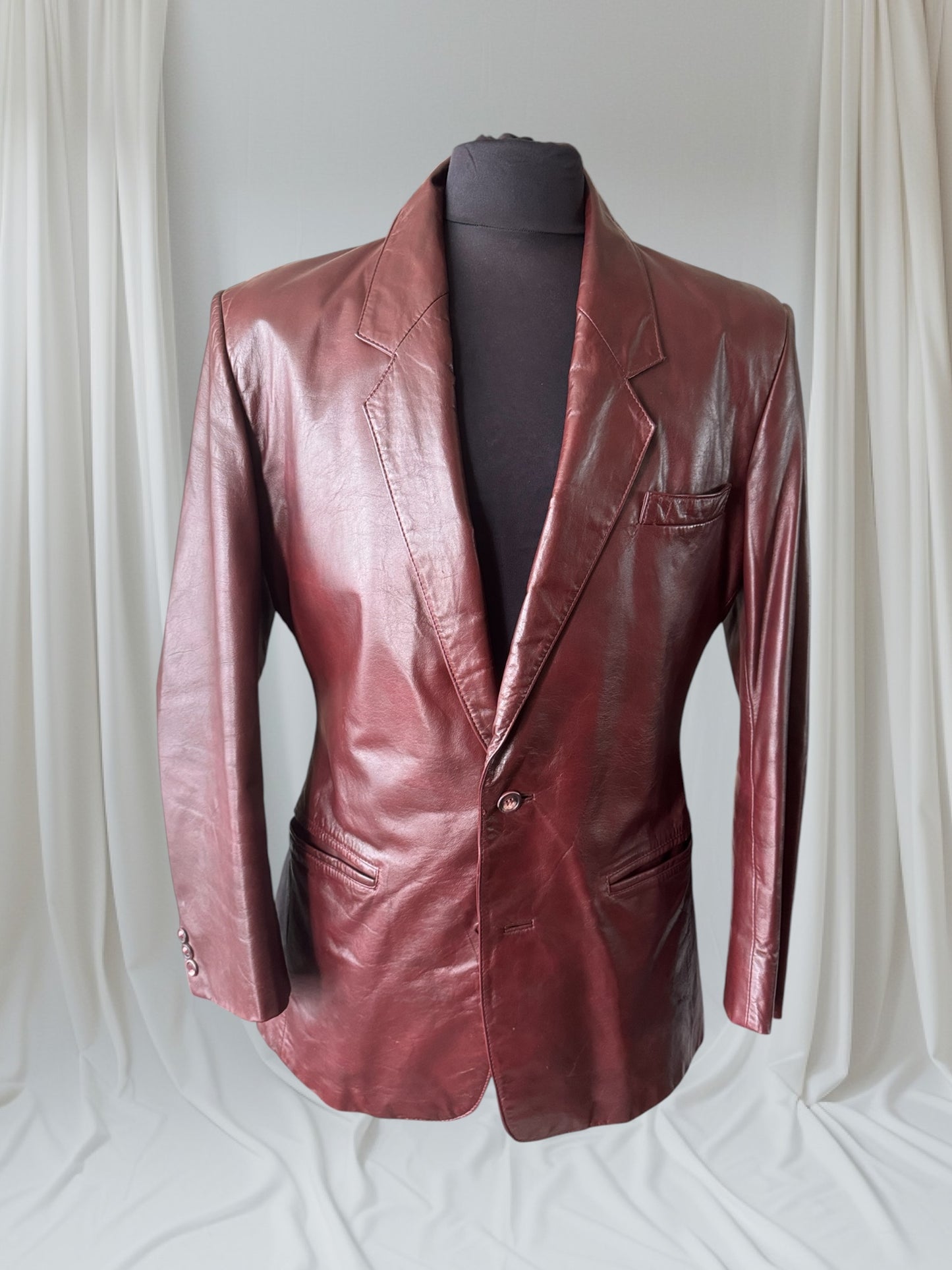 Men's Oxblood Vintage Leather Blazer, L 42