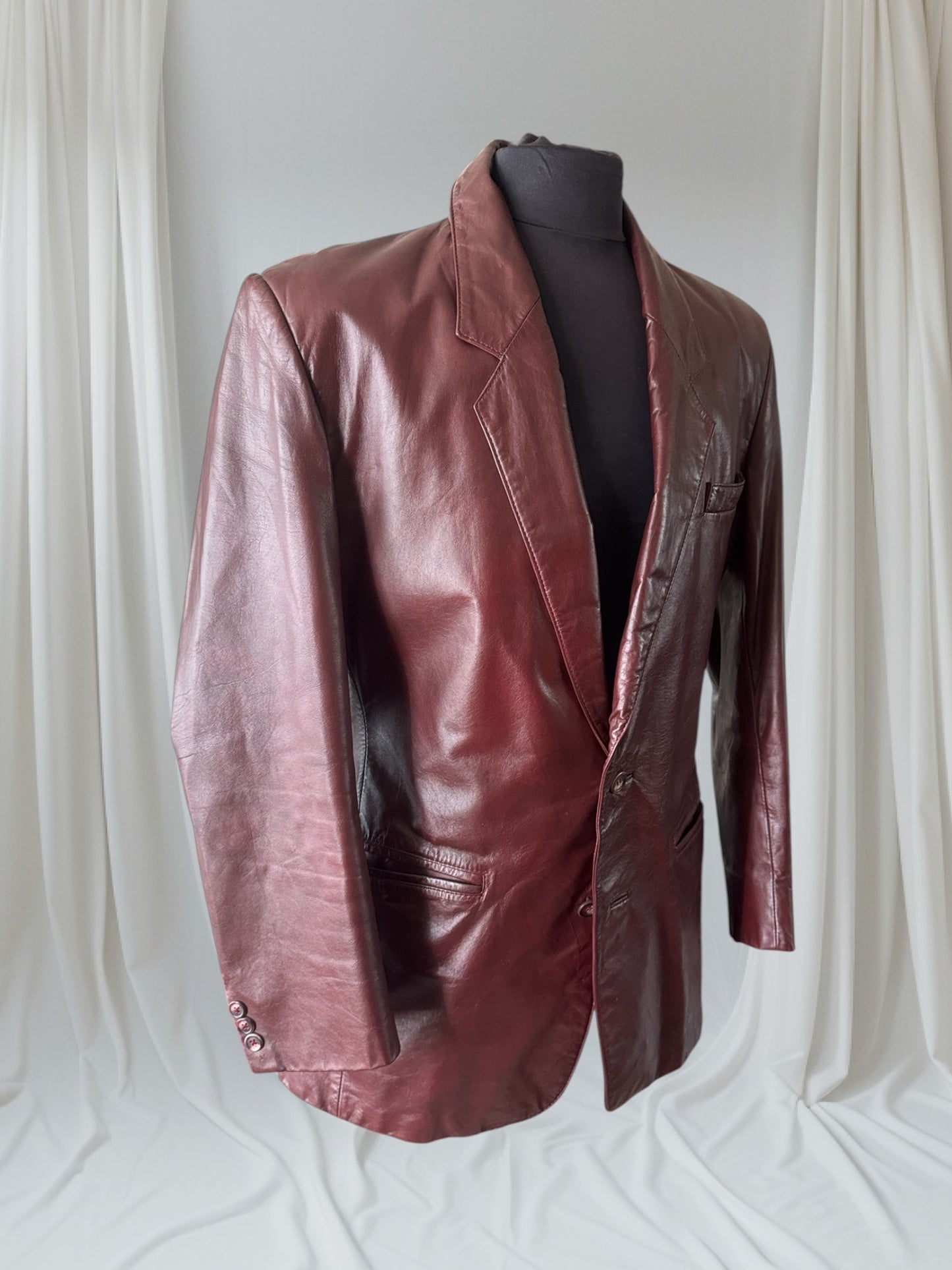 Men's Oxblood Vintage Leather Blazer, L 42