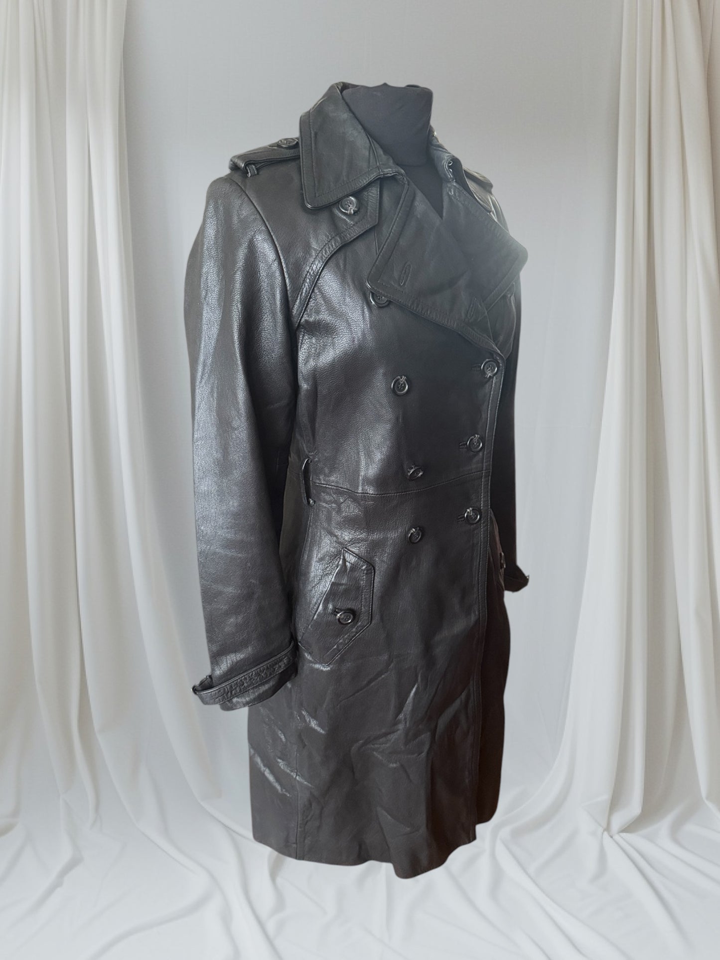 Women's Leather Trench Coat, M