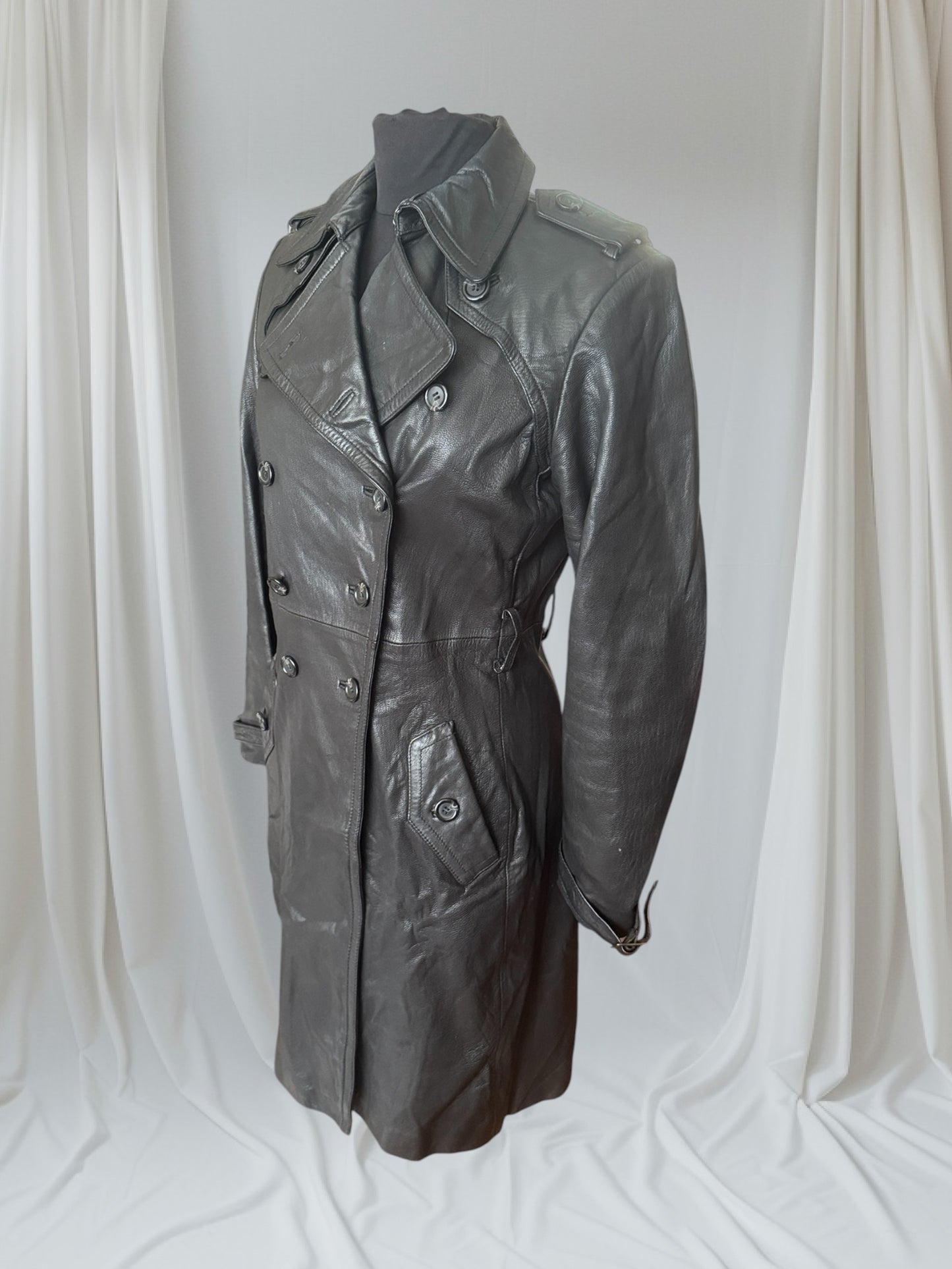 Women's Leather Trench Coat, M