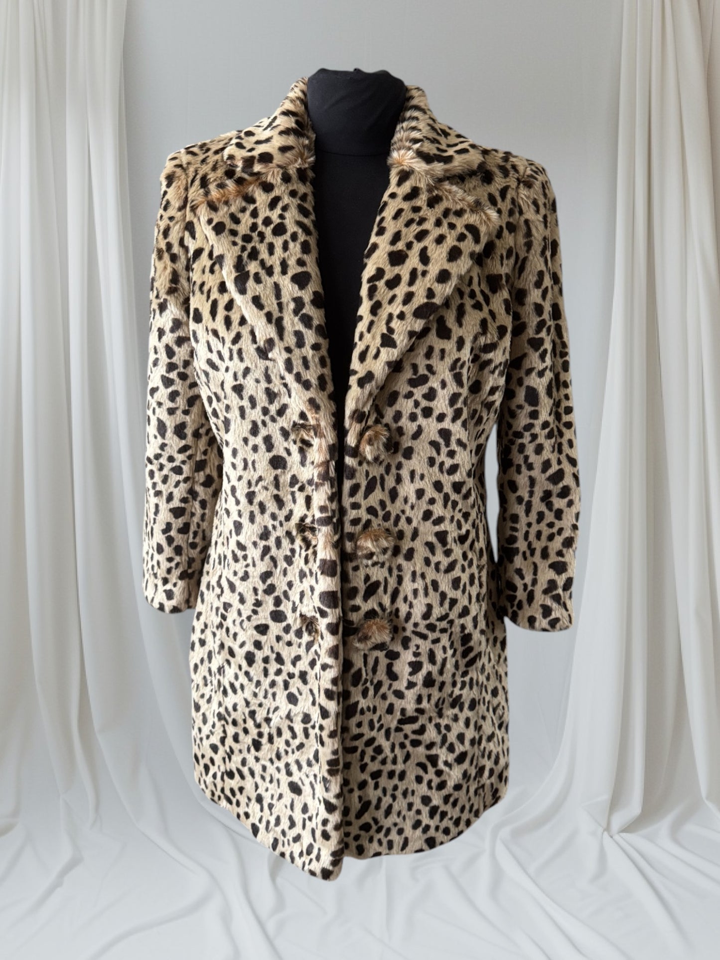 Women's Cheetah Print Faux Fur Coat, S