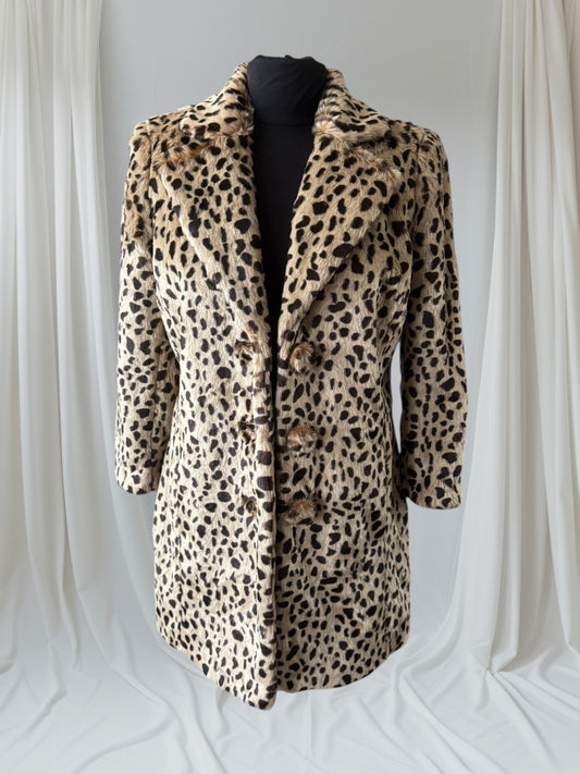 Women's Cheetah Print Faux Fur Coat, S