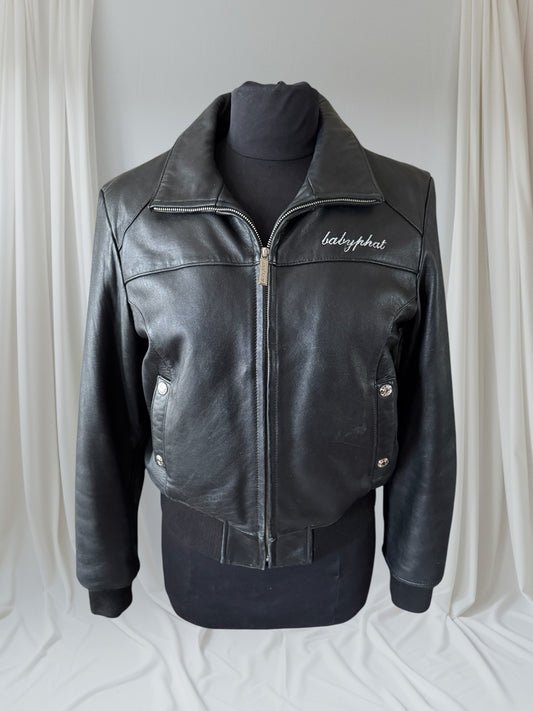 Women's Leather Vintage Y2K Bomber Jacket, M