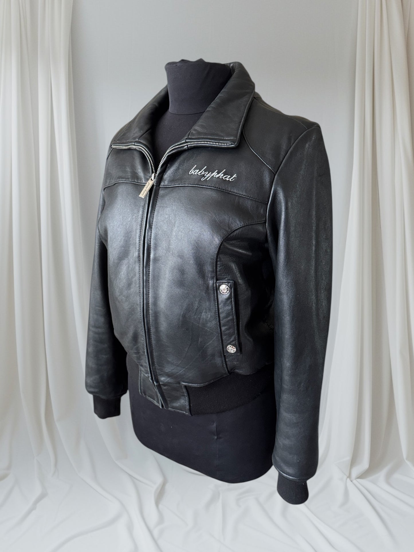 Women's Leather Vintage Y2K Bomber Jacket, M