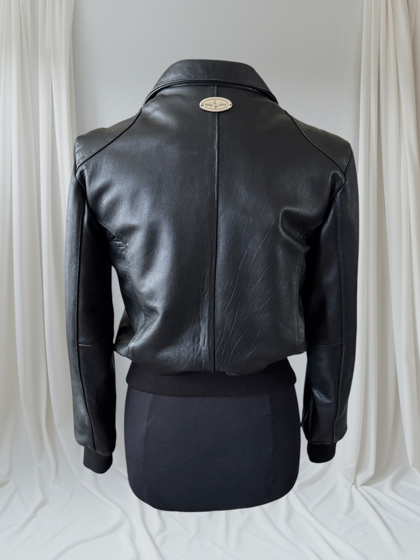 Women's Leather Vintage Y2K Bomber Jacket, M