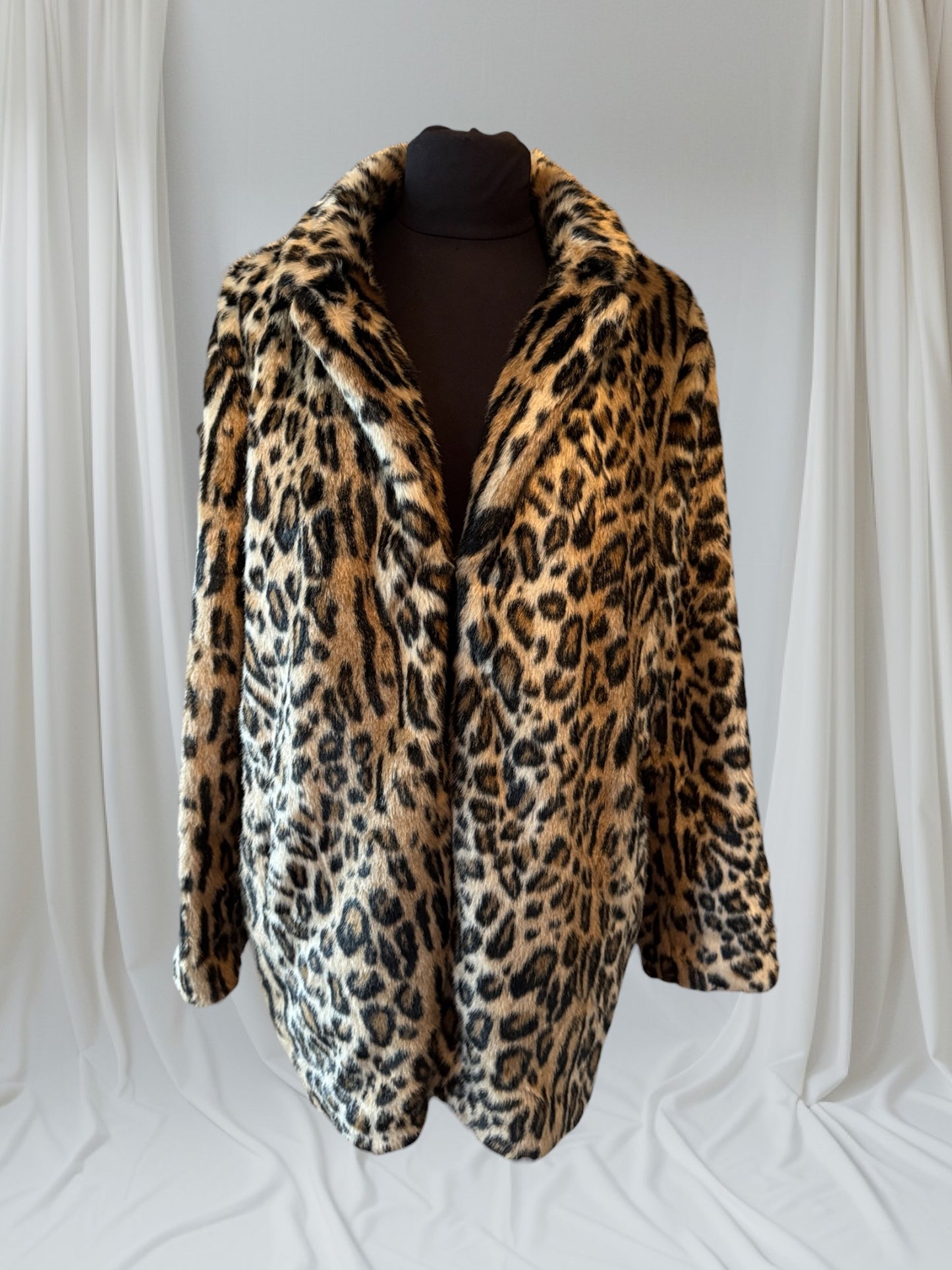 Leopard Print Faux Fur Coat, 1X