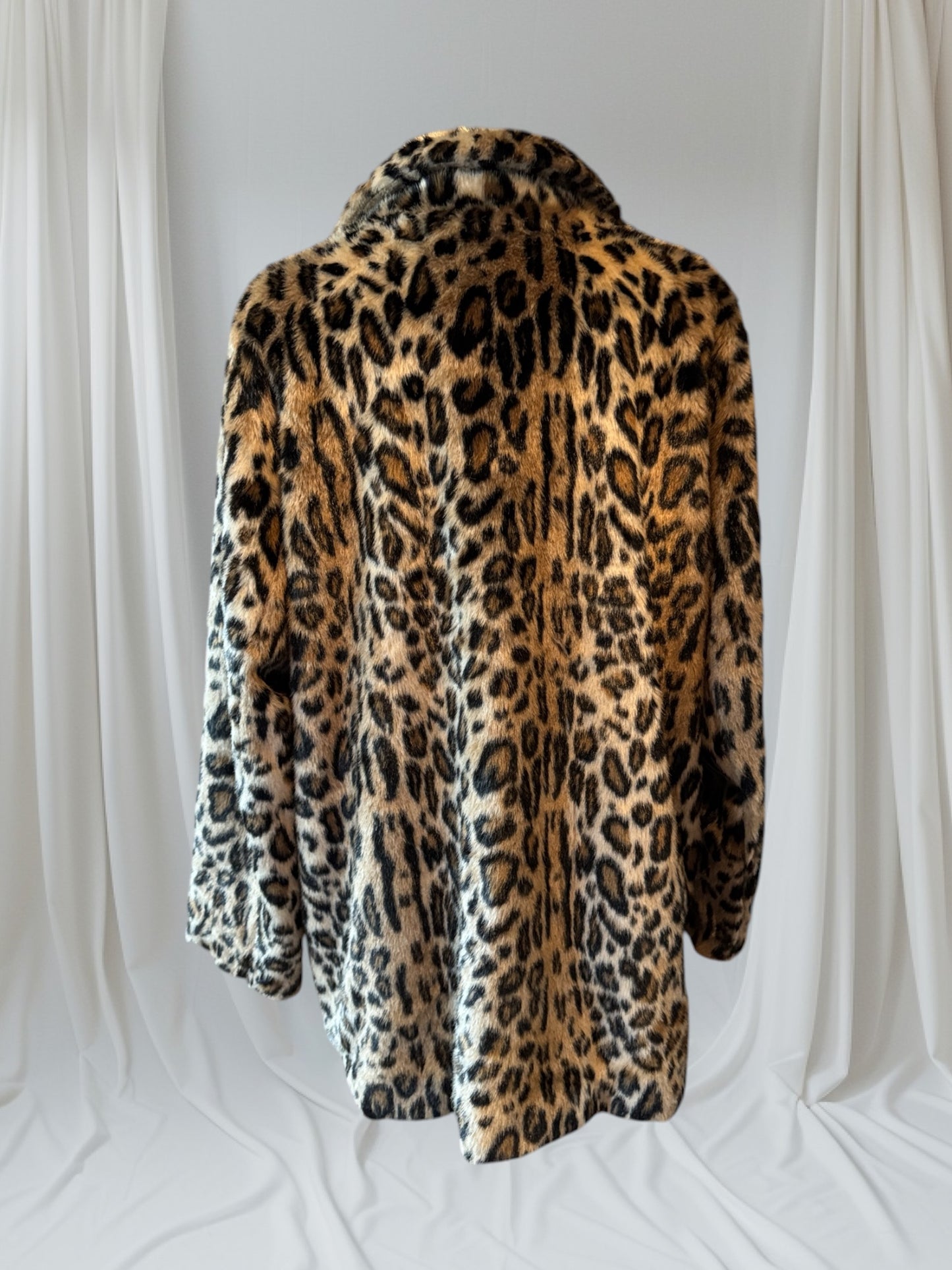 Leopard Print Faux Fur Coat, 1X