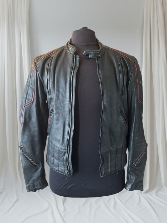 Men's Vintage Black Leather Motorcycle Jacket, M/ 40