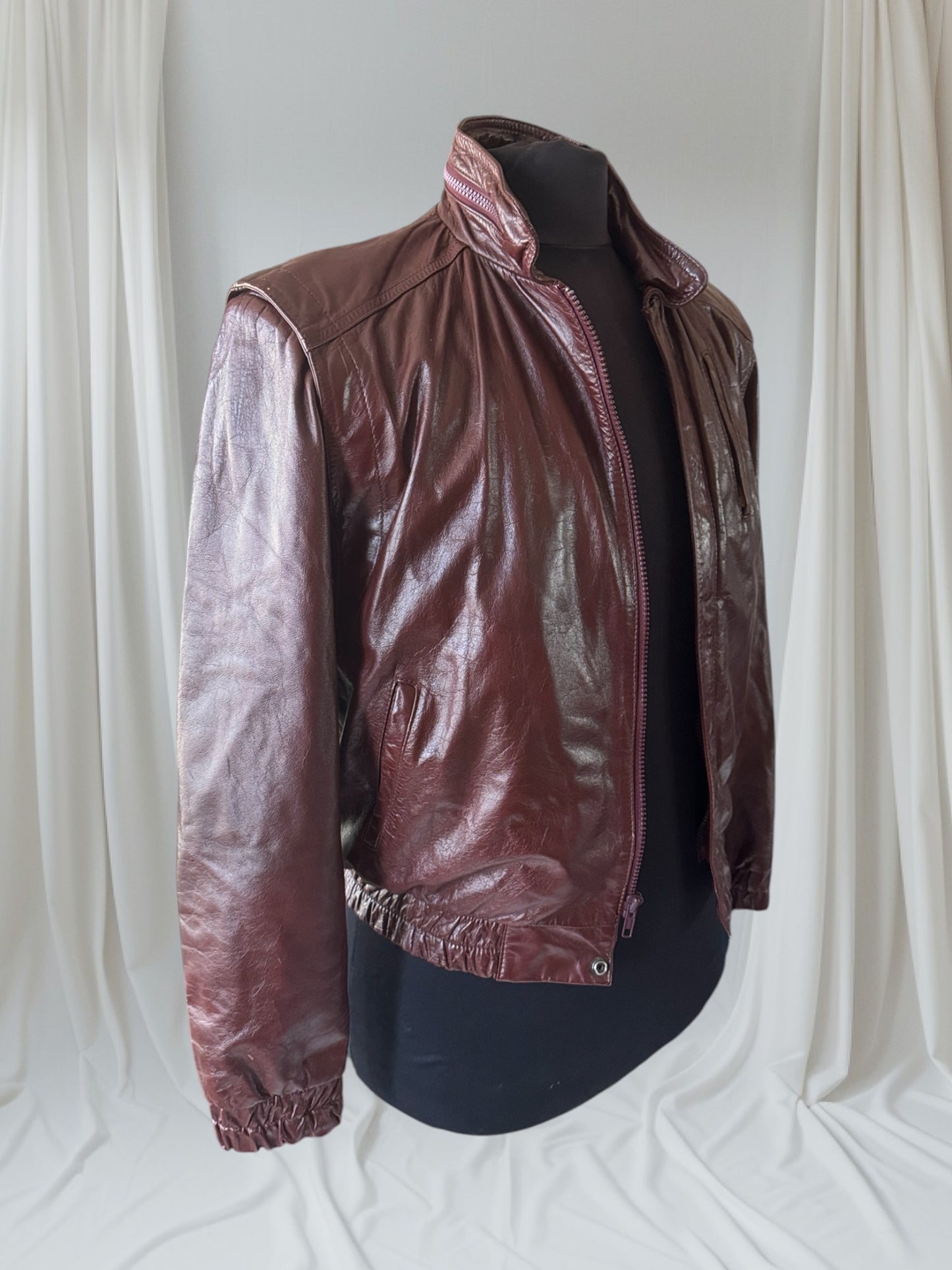 Men's (Unisex) 1970's Oxblood Vintage Leather Jacket, M 36