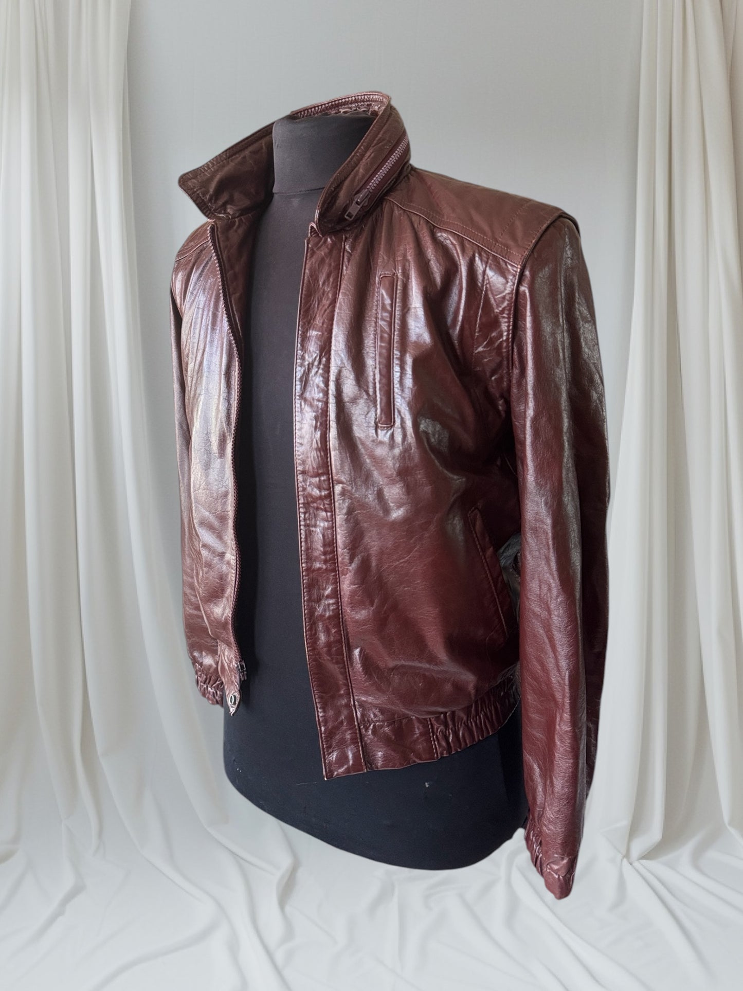 Men's (Unisex) 1970's Oxblood Vintage Leather Jacket, M 36