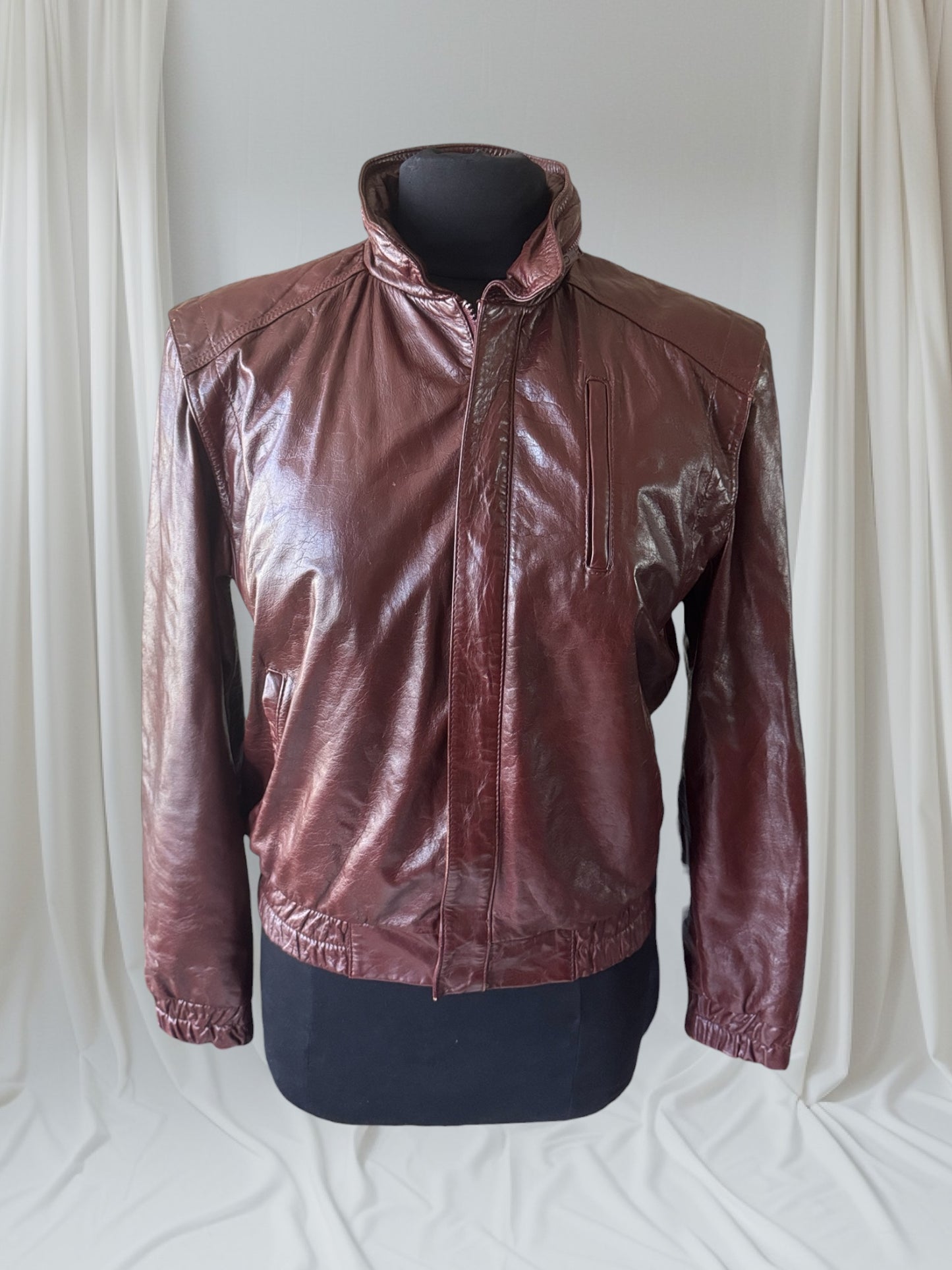 Men's (Unisex) 1970's Oxblood Vintage Leather Jacket, M 36