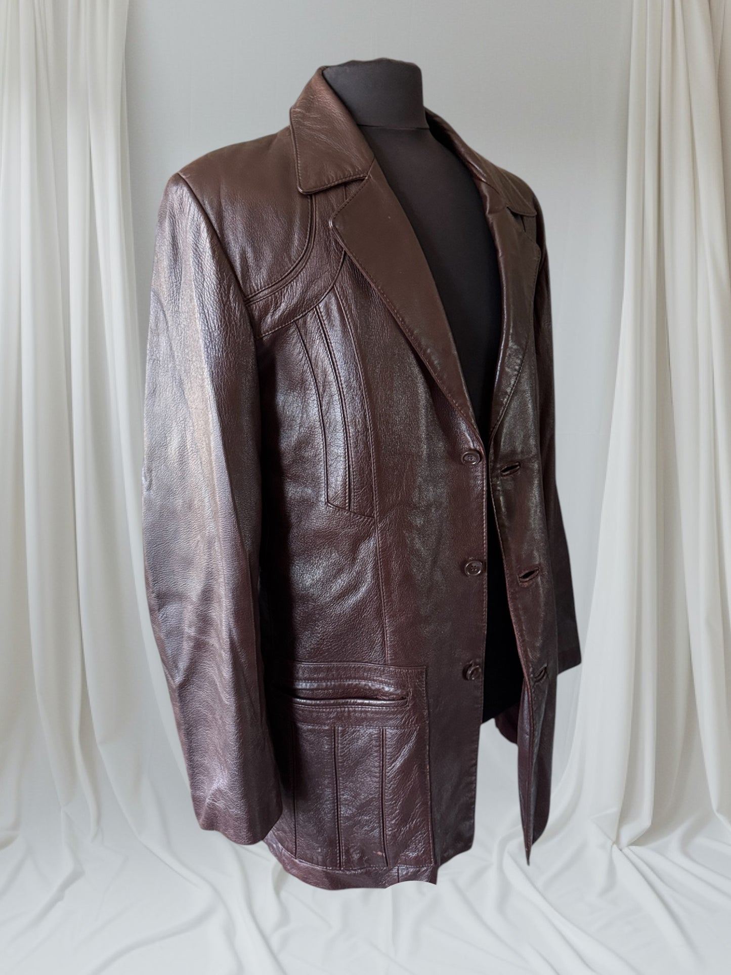 Men's 1970's Dark Brown Vintage Leather Jacket, L 42